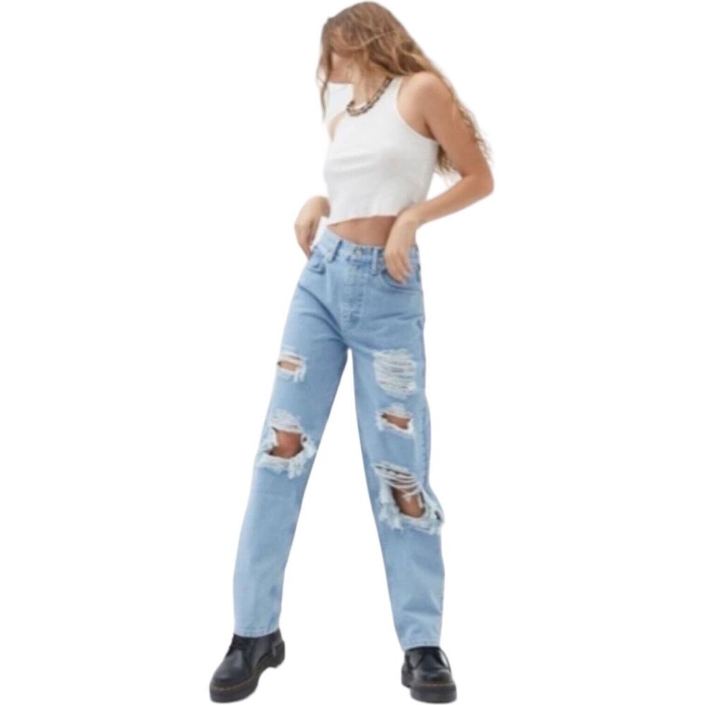BDG High Rise Baggy Distressed Ligh Wash Jeans Women's 25